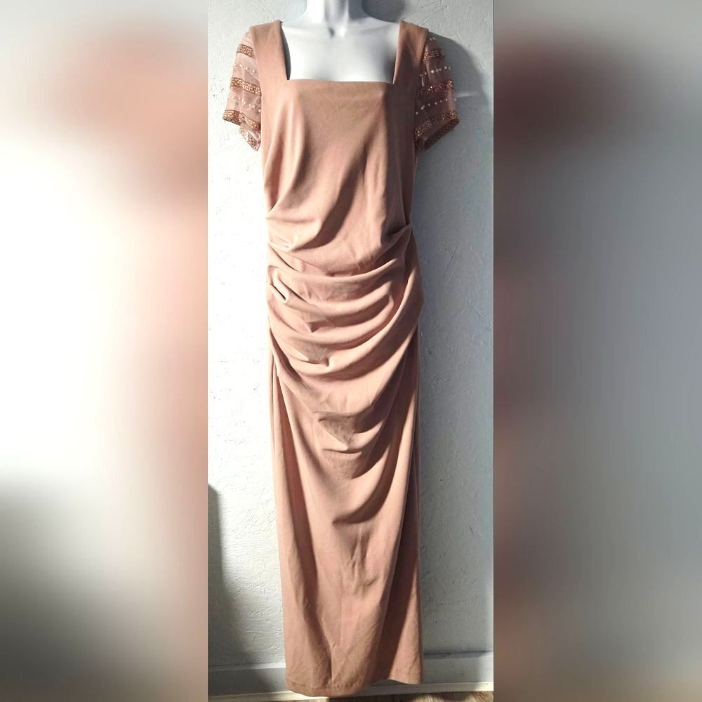 Betsy & Adam Rose Pink Beaded Ruched Formal Gown - Size 12